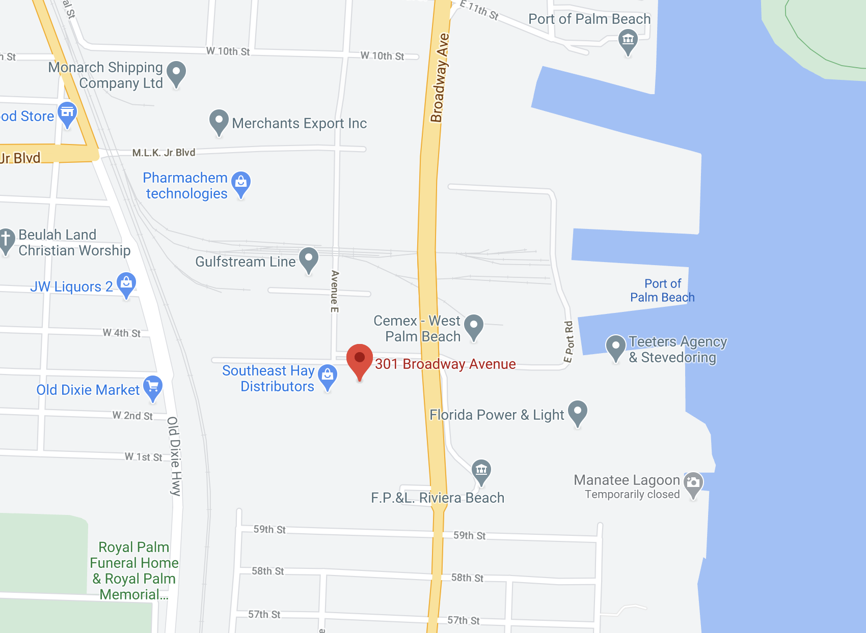Map showing the location of Palm Beach Seafarer's Center